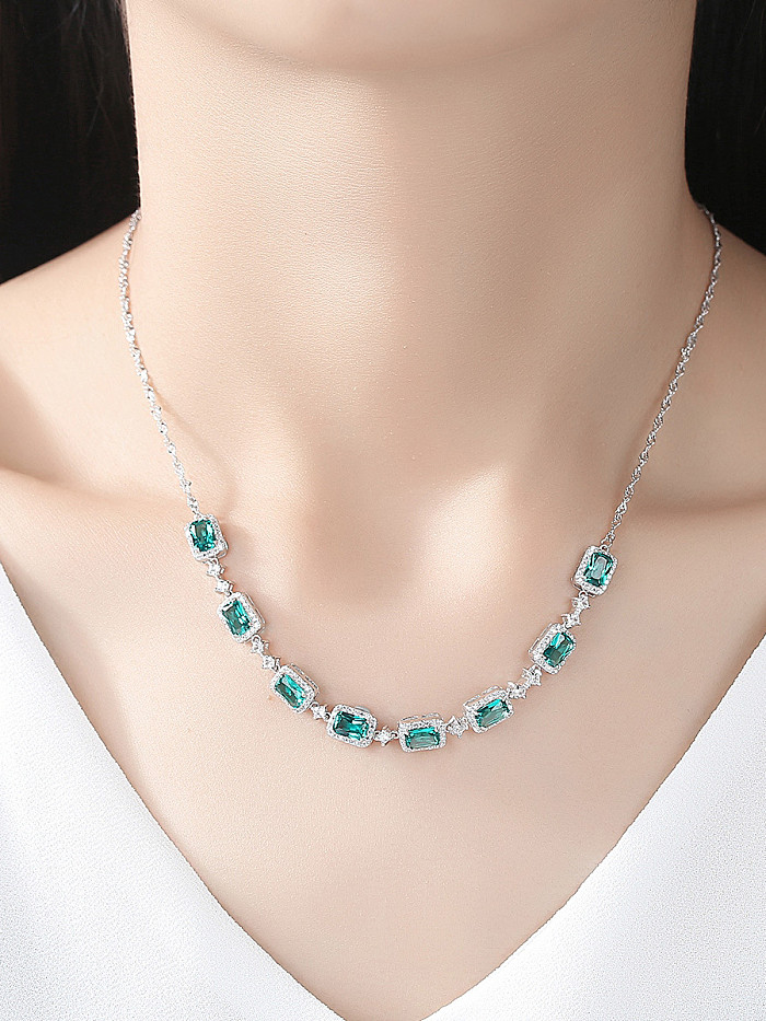925 Sterling Silver With Cubic Zirconia Luxury Geometric Necklaces