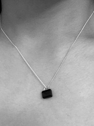 925 Sterling Silver Black Zirconium Lock Necklaces