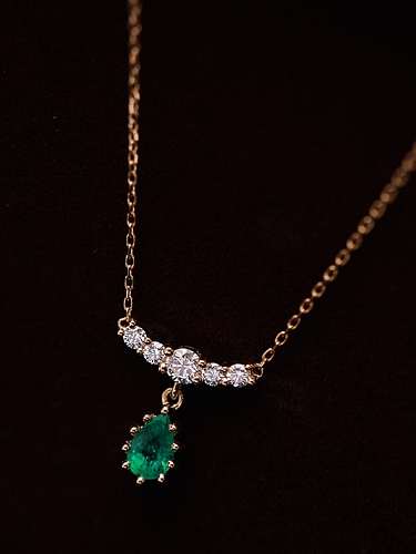 925 Sterling Silver Cubic Zirconia Green Water Drop Vintage Necklace