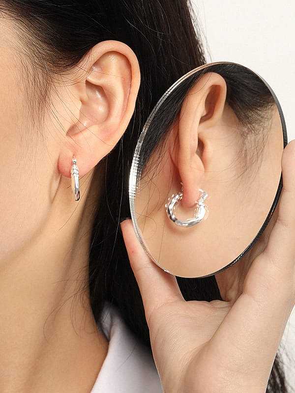 925 Sterling Silver Hollow Geometric Vintage Huggie Earring