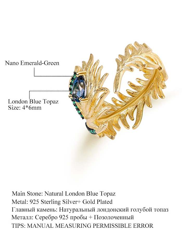 925 Sterling Silver Natural Topaz Bird Artisan Band Ring