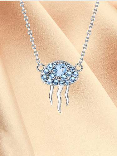 925 Sterling Silver Swiss Blue Topaz Animal Artisan Necklace