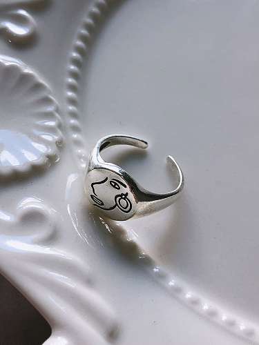 925 Sterling Silver Side Face Girl Vintage Free Size Midi Ring