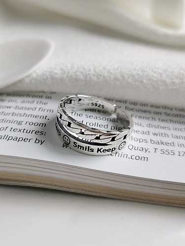 925 الفضة الاسترليني رسالة ابتسامة تحافظ على خاتم عتيق قابل للتكديس