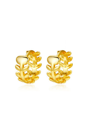 925 Sterling Silver With Gold Plated Personality Leaf Stud Earrings