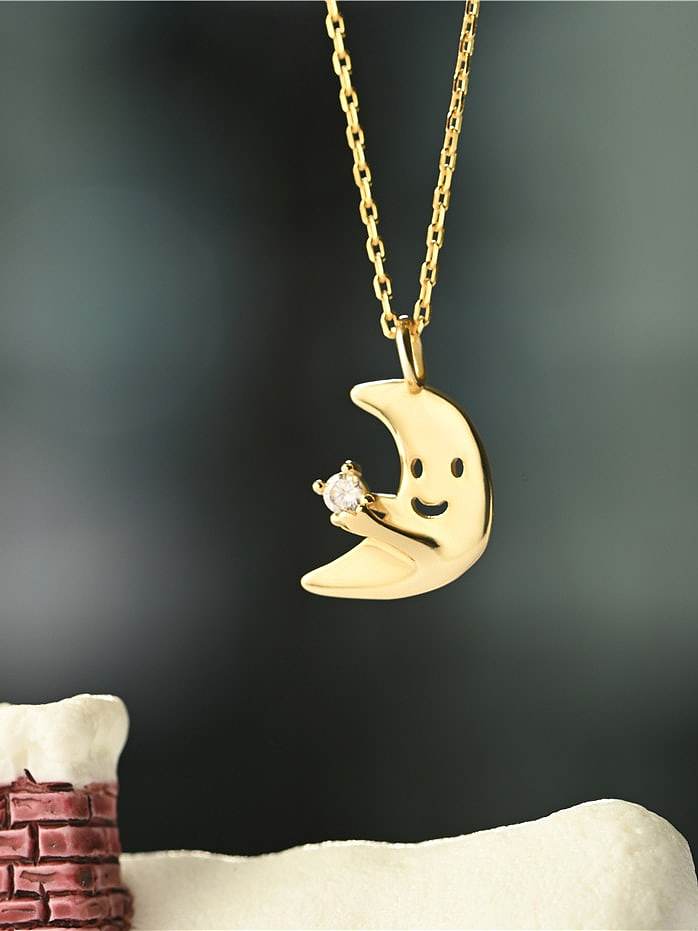 925 Sterling Silver Rhinestone Gold Moon Dainty Necklace