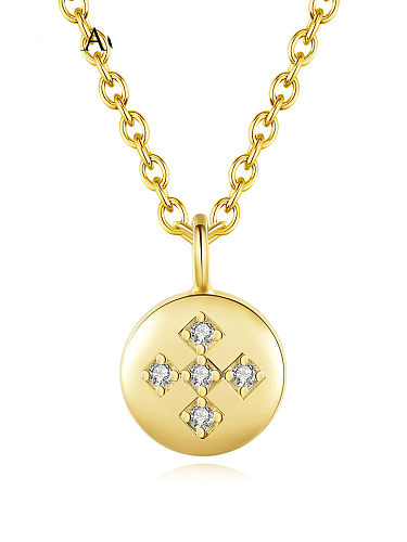 Collar minimalista redondo con cruz de diamantes de imitación de plata de ley 925