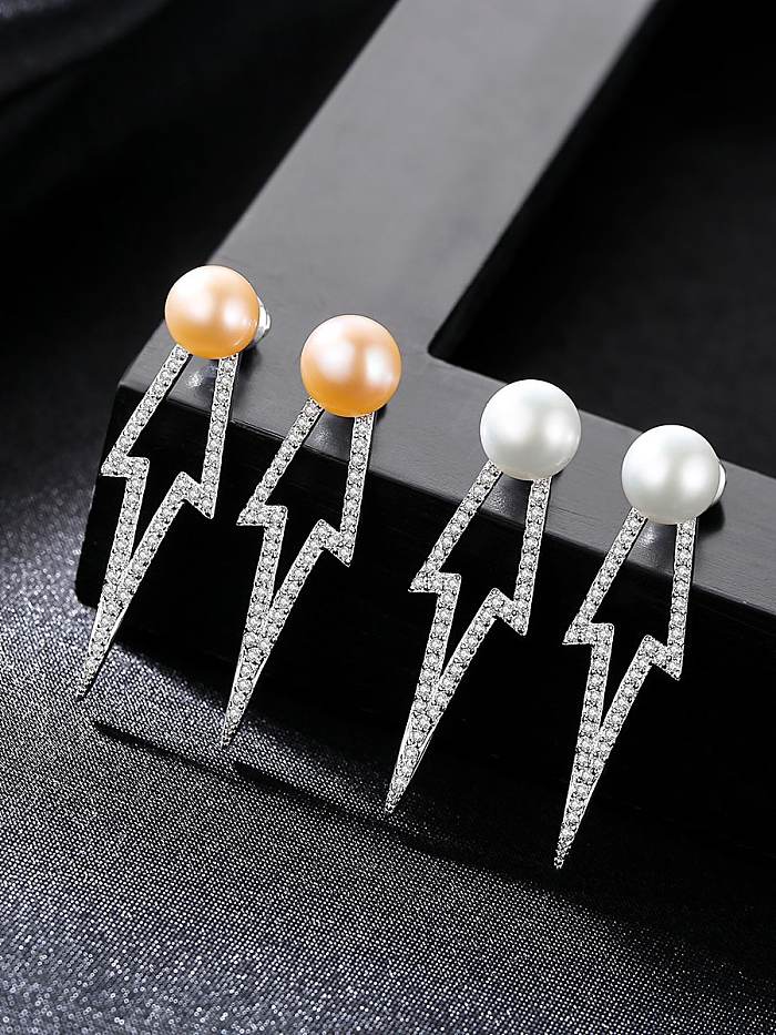 925 Sterling Silver Freshwater Pearl Geometric Classic Drop Earring