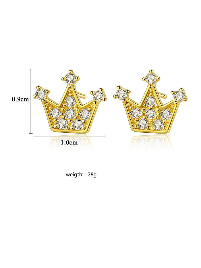 925 Sterling Silver With Cubic Zirconia Simplistic Crown Stud Earrings