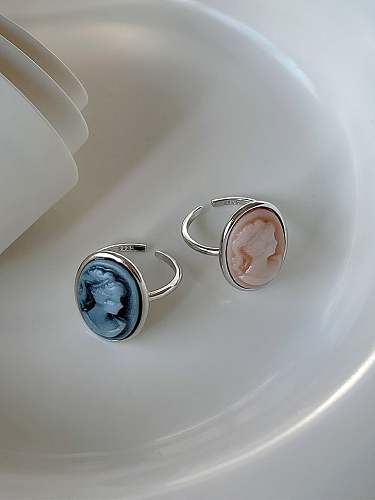 925 Sterling Silver Resin Geometric Ethnic Band Ring