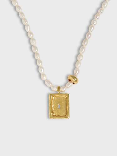Collier vintage géométrique en perles d'eau douce en argent sterling 925