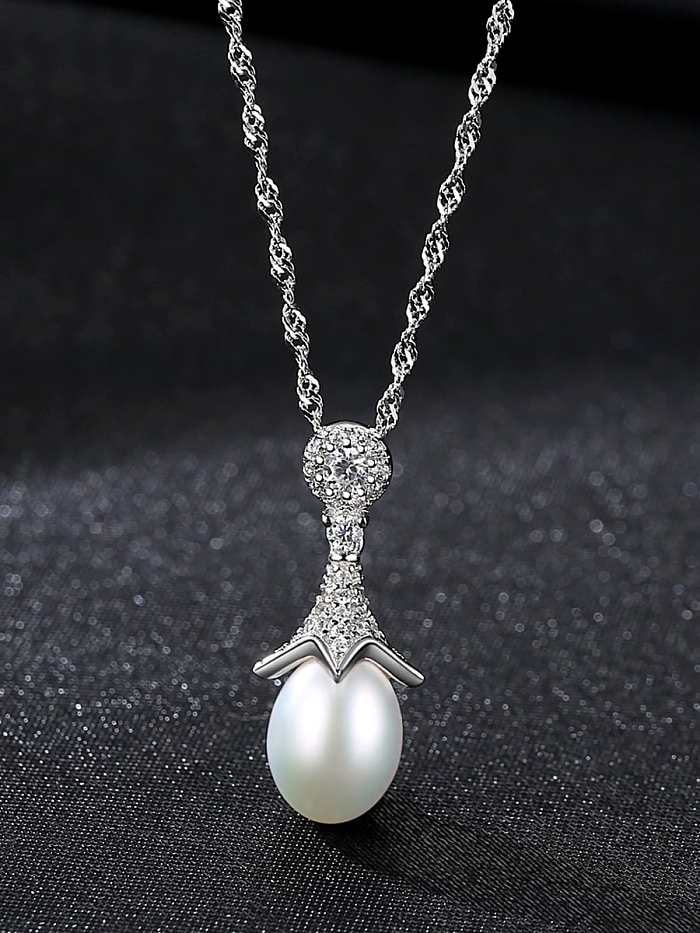 Collar colgante de perlas de agua dulce de moda Simple de plata de ley 925