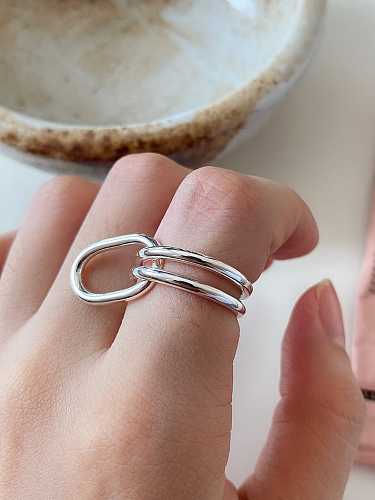 925 Sterling Silver Hollow Geometric Double Loop Band Ring