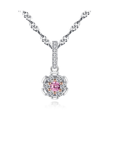 925 Sterling Silver With Platinum Plated Simplistic Flower Necklaces