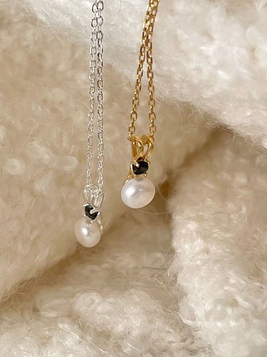 Collier minimaliste irrégulier en argent sterling 925 avec perle d'imitation
