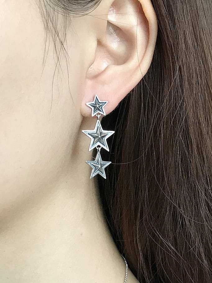925 Sterling Silver Star Vintage Drop Earring