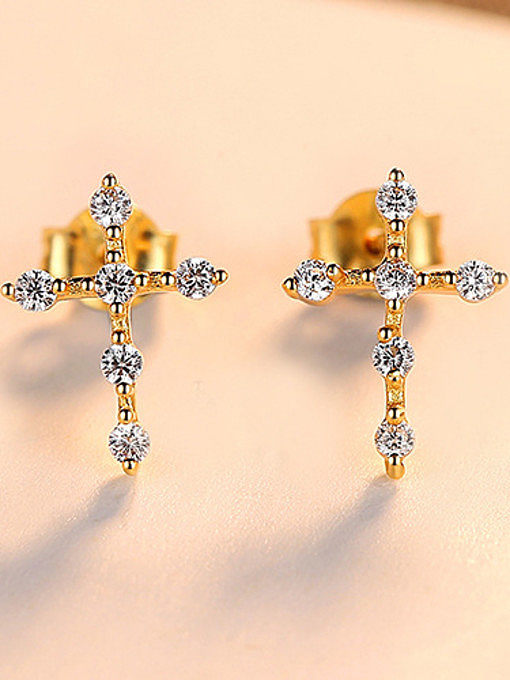 925 Sterling Silver With Fashion Cross Stud Earrings
