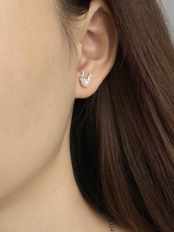 925 Sterling Silver Imitation Pearl Antler Minimalist Stud Earring