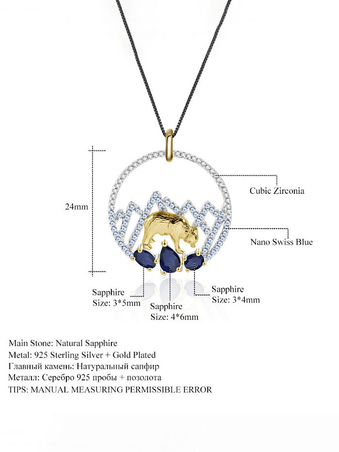Collier de luxe animal topaze bleue suisse en argent sterling 925