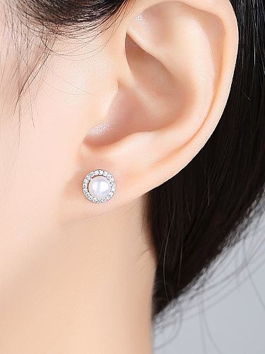 Boucles d'oreilles en argent sterling avec perles d'eau douce naturelles en zircon 3A