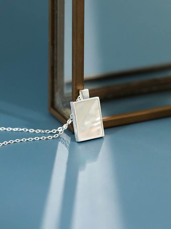 Colar pingente geométrico minimalista com concha de prata esterlina 925