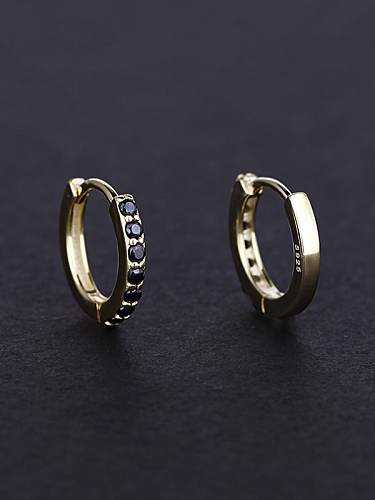 925 Sterling Silver Cubic Zirconia Black Round Trend Huggie Earring