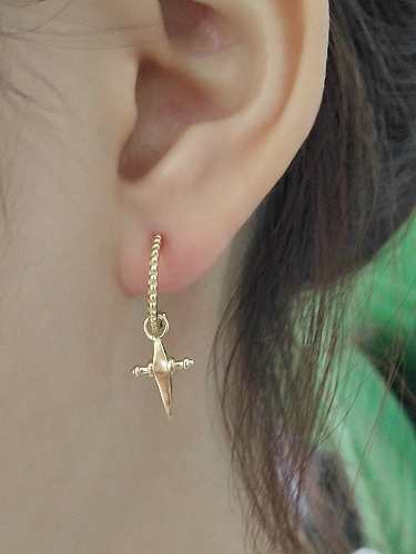 925 Sterling Silver retro gold cross Vintage study Earring