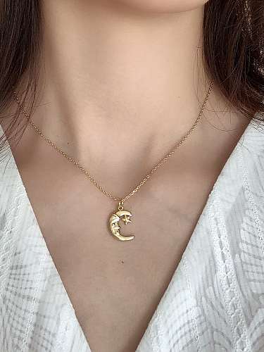 925 Sterling Silver Vintage Moon Pendant Necklace