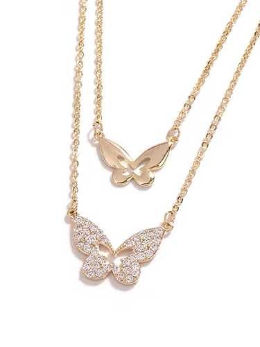 925 Sterling Silver Cubic Zirconia Butterfly Dainty Multi Strand Necklace