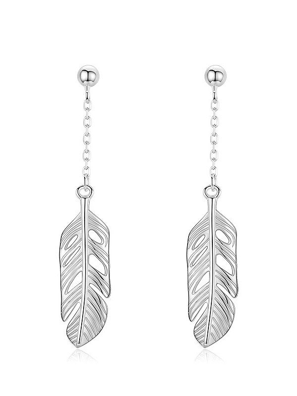 925 Sterling Silver Tassel Leaf Minimalist Long Drop Earring