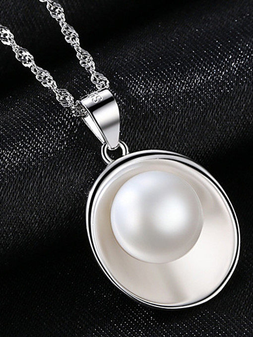 Colliers ovales simplistes en argent sterling 925 avec perle artificielle