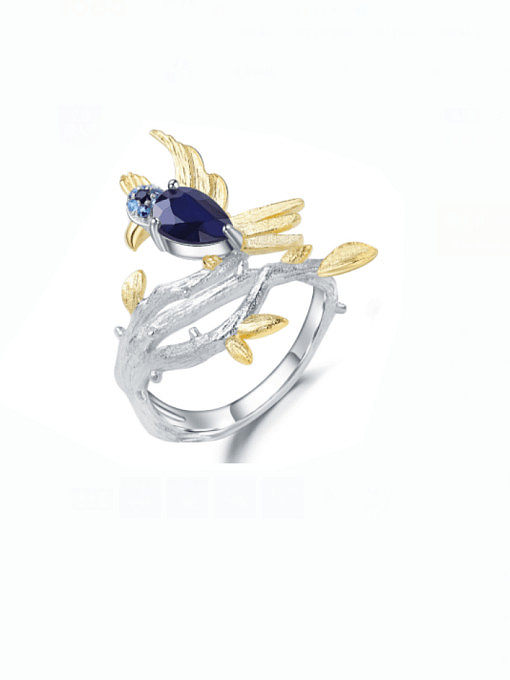925 Sterling Silver Natural Color Treasure Topaz Bird Luxury Band Ring