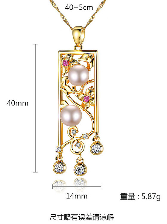 Collar de perlas naturales de circón de estilo chino de oro de plata esterlina
