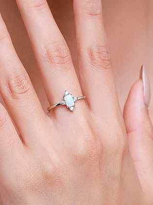 925 Sterling Silver Opal Geometric Vintage Band Ring