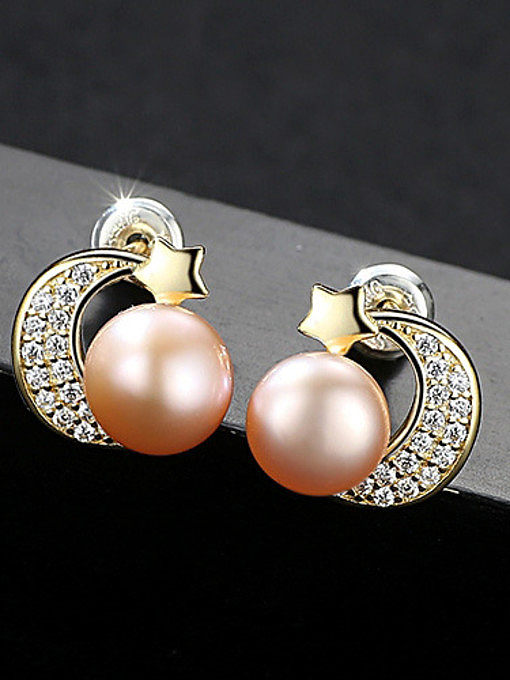 Boucles d'oreilles étoile-lune en argent sterling avec micro-incrustation de zircons AAA et perles naturelles