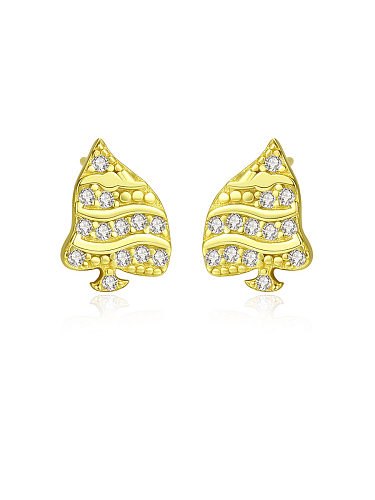 925 Sterling Silver With Cubic Zirconia Personality Christmas Tree Stud Earrings