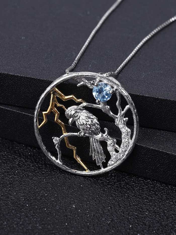 925 Sterling Silver Natural Color Treasure Topaz Bird Artisan Necklace