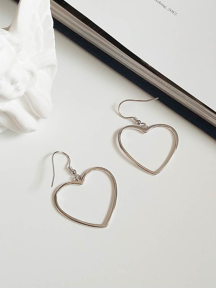 925 Sterling Silver Hollow Heart Minimalist Hook Earring