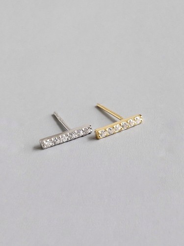 925 Sterling Silver With Platinum Plated Simplistic Square single row Stud Earrings