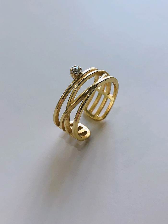 Geometrischer, minimalistischer, stapelbarer Ring aus 925er Sterlingsilber mit Strasssteinen