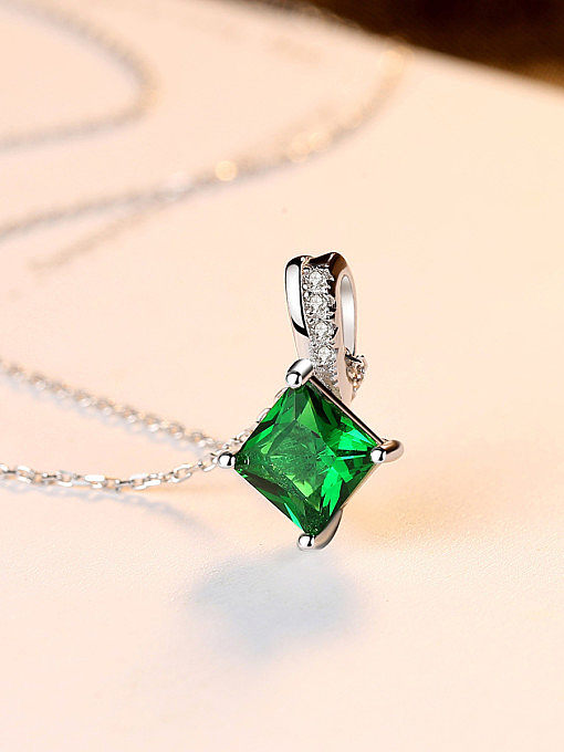Sterling silver emerald square zircon necklace