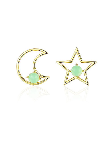Boucles d'oreilles en argent sterling 925 avec opale multicolore mignonnes étoiles lune asymétrie