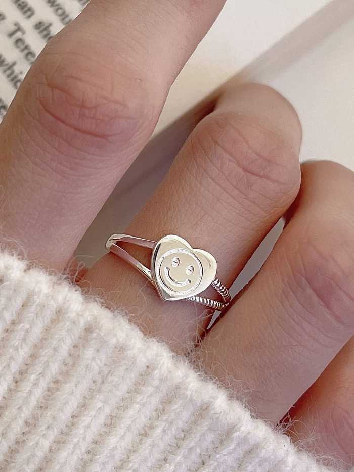 925 Sterling Silver Heart Smiley Vintage Stackable Ring