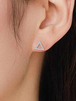 925 Sterling Silver Cubic Zirconia Triangle Classic Stud Earring