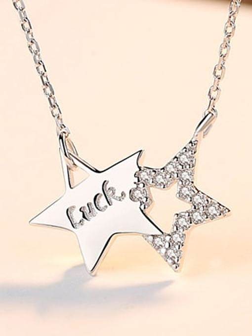 925 sterling silver simple diamond Pentagram Pendant Necklace