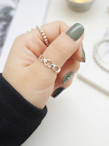 925 Sterling Silver With Platinum Plated Simplistic Geometric Free Size Rings