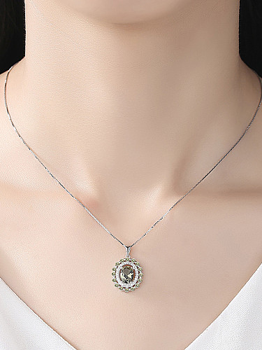 Sterling silver set with olive green semi-precious stones necklace
