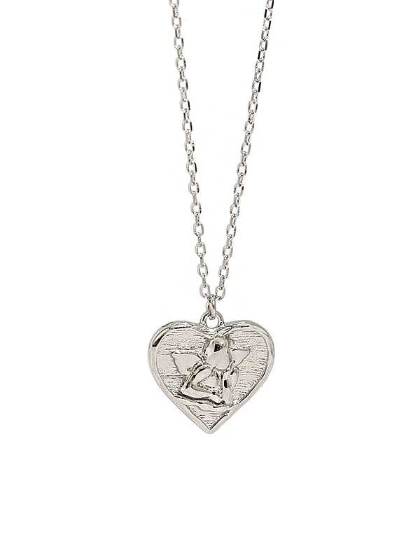 925 Sterling Silver Heart angel Vintage pendant Necklace