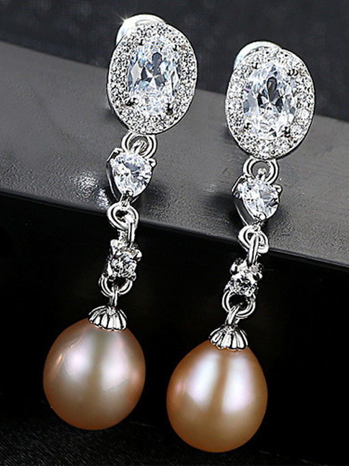 Pure silver AAA zircon Natural Freshwater Pearl Earrings
