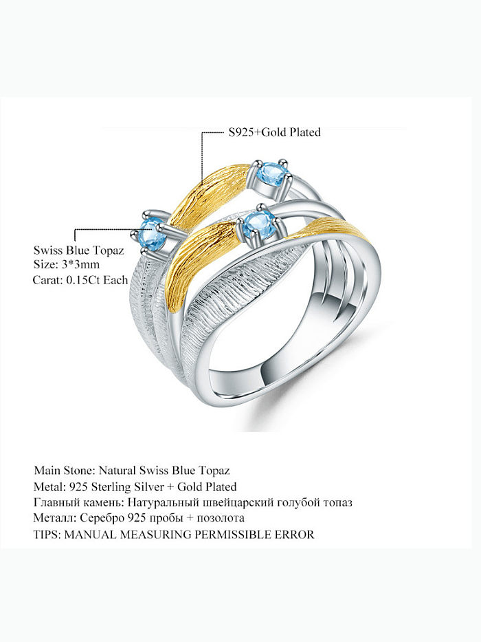 925 Sterling Silver Swiss Blue Topaz Geometric Luxury Stackable Ring